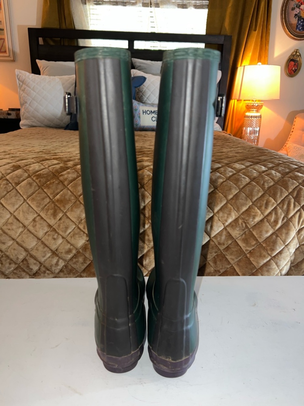 Hunter Dark Green Tall Rain Boots with Purple Soles. Limited edition. - Picture 6 of 9